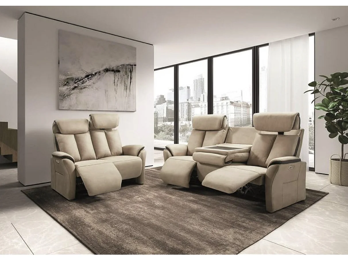 Canapé de relaxation en nubuck Kondort-Beige-2 places relax électrique
