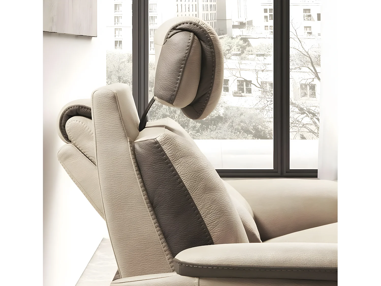 Canapé de relaxation en nubuck Kondort-Beige-3 places relax électrique