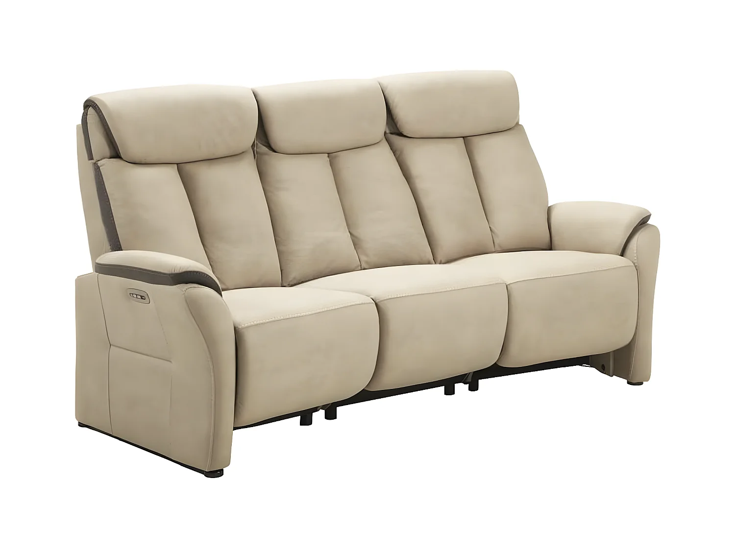Canapé de relaxation électrique en nubuck Kondort-Couleur Beige-3 places relax électrique
