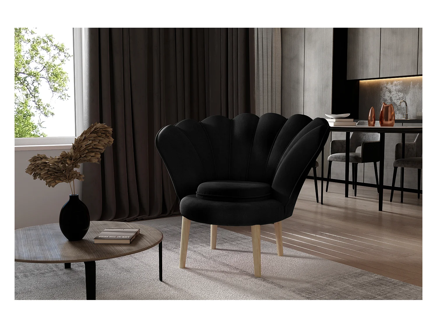 Fauteuil Vivie/Tissu/Noir
