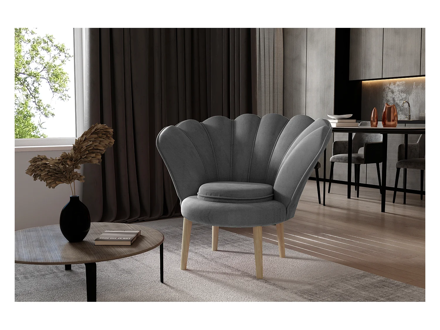 Fauteuil Vivie/Tissu/Gris