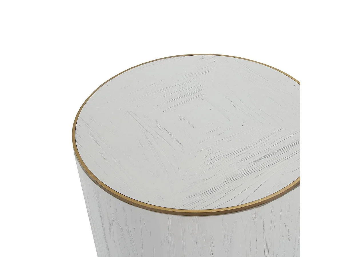 Ronde bijzettafel in wit hout en goudkleurig metaal Klass D 50 cm