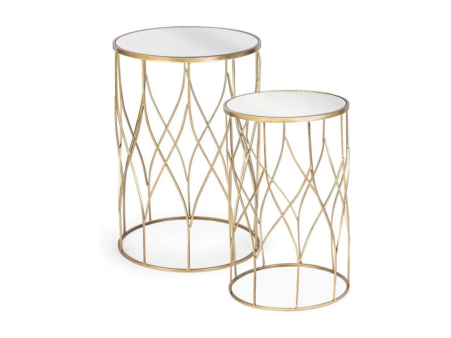 Table d'appoint ronde en acier doré et miroir Louanor - Lot de 2