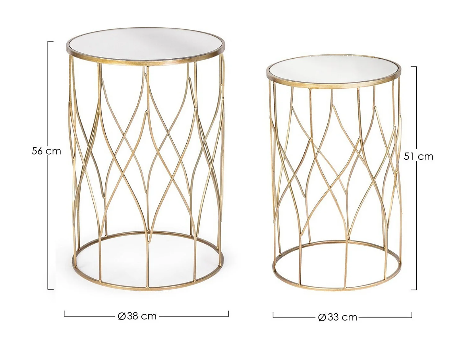 Table d'appoint ronde en acier doré et miroir Louanor - Lot de 2