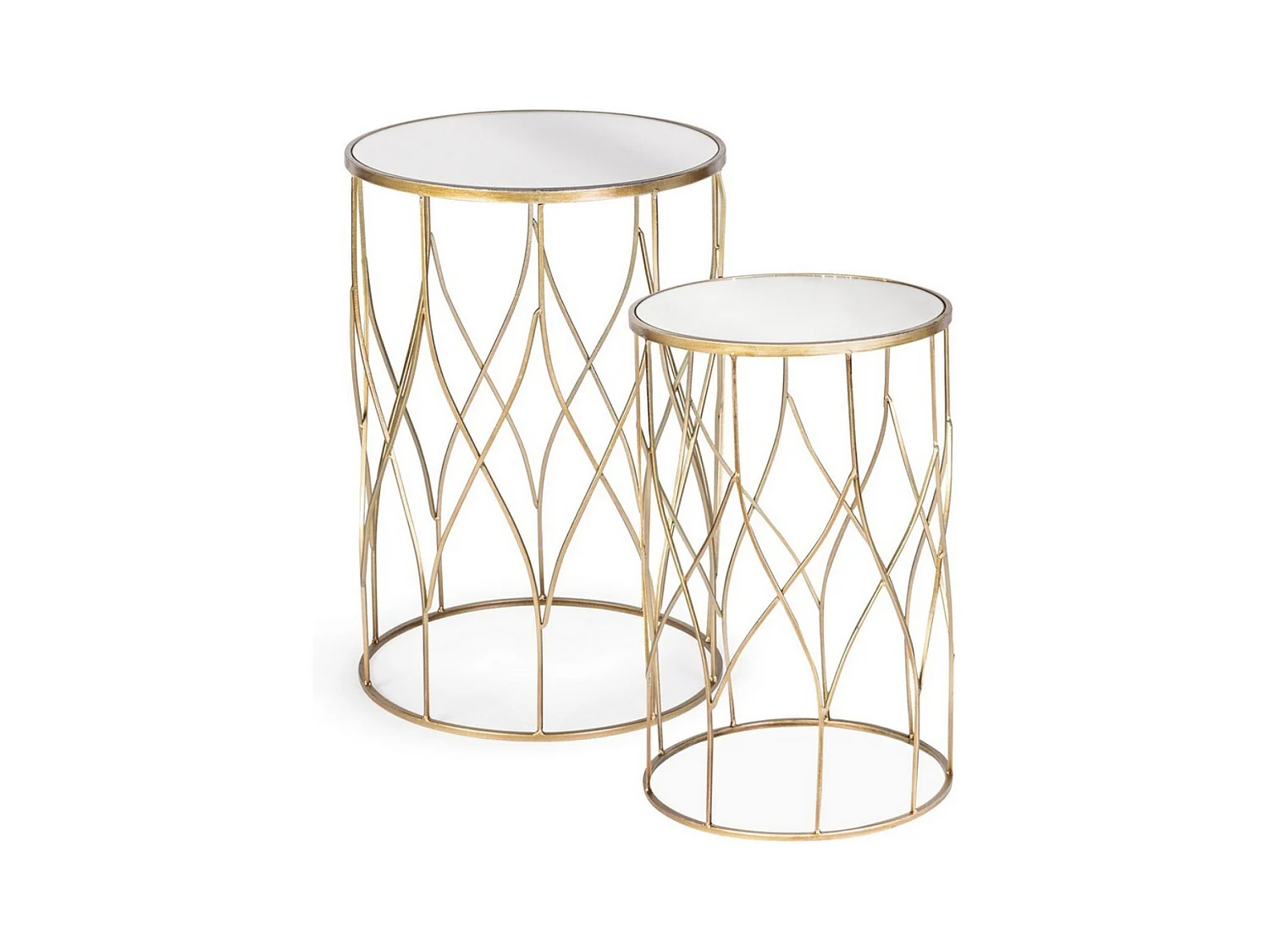 Table d'appoint ronde en acier doré et miroir Louanor - Lot de 2