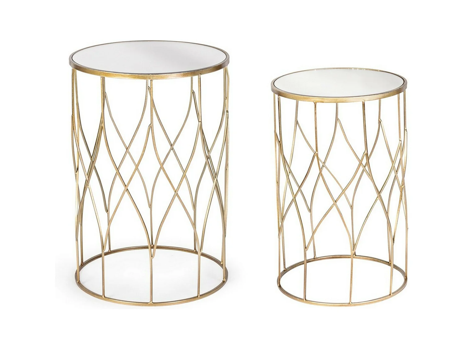 Table d'appoint ronde en acier doré et miroir Louanor - Lot de 2