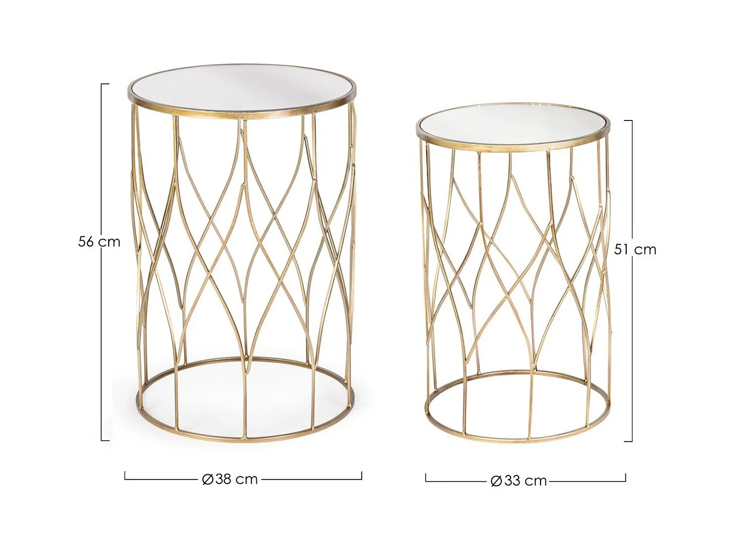Table d'appoint ronde en acier doré et miroir Louanor - Lot de 2