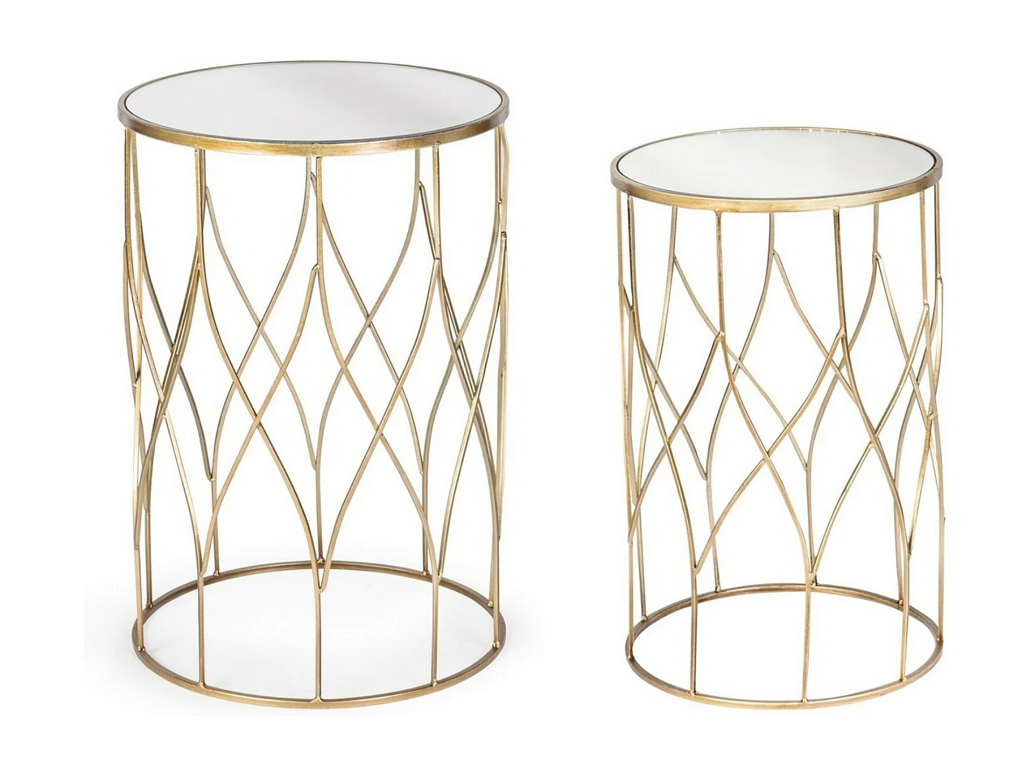 Table d'appoint ronde en acier doré et miroir Louanor - Lot de 2