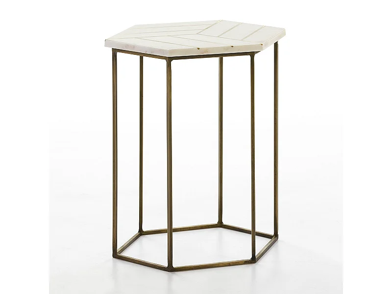Mesa auxiliar Gena de mármol blanco y metal dorado