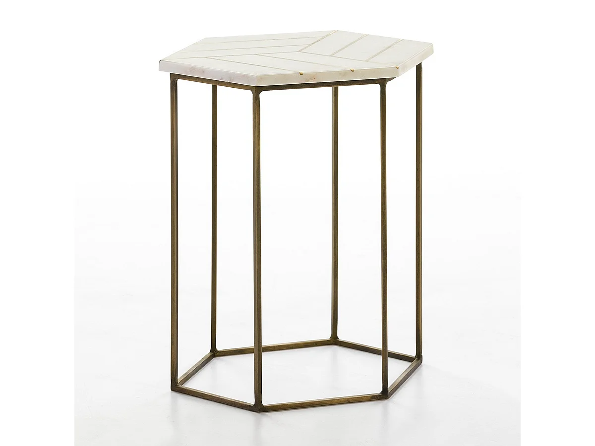 Table d'appoint marbre blanc et métal doré Gena