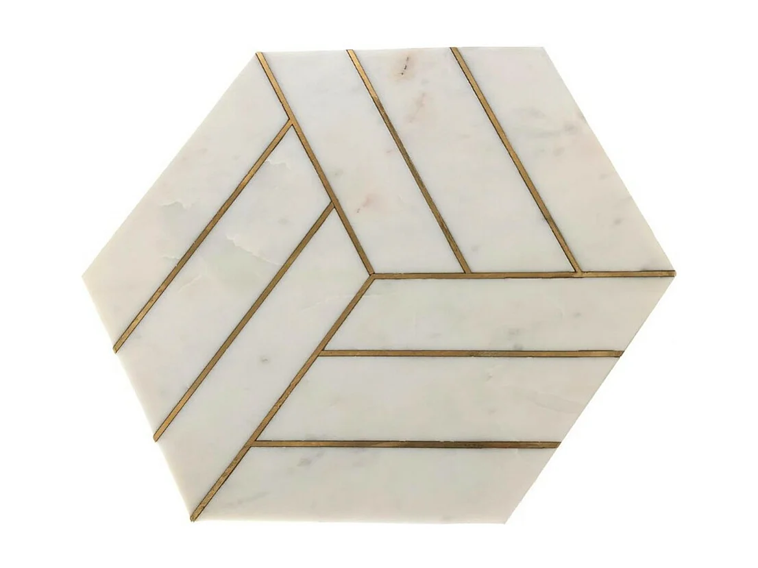 Table d'appoint marbre blanc et métal doré Gena