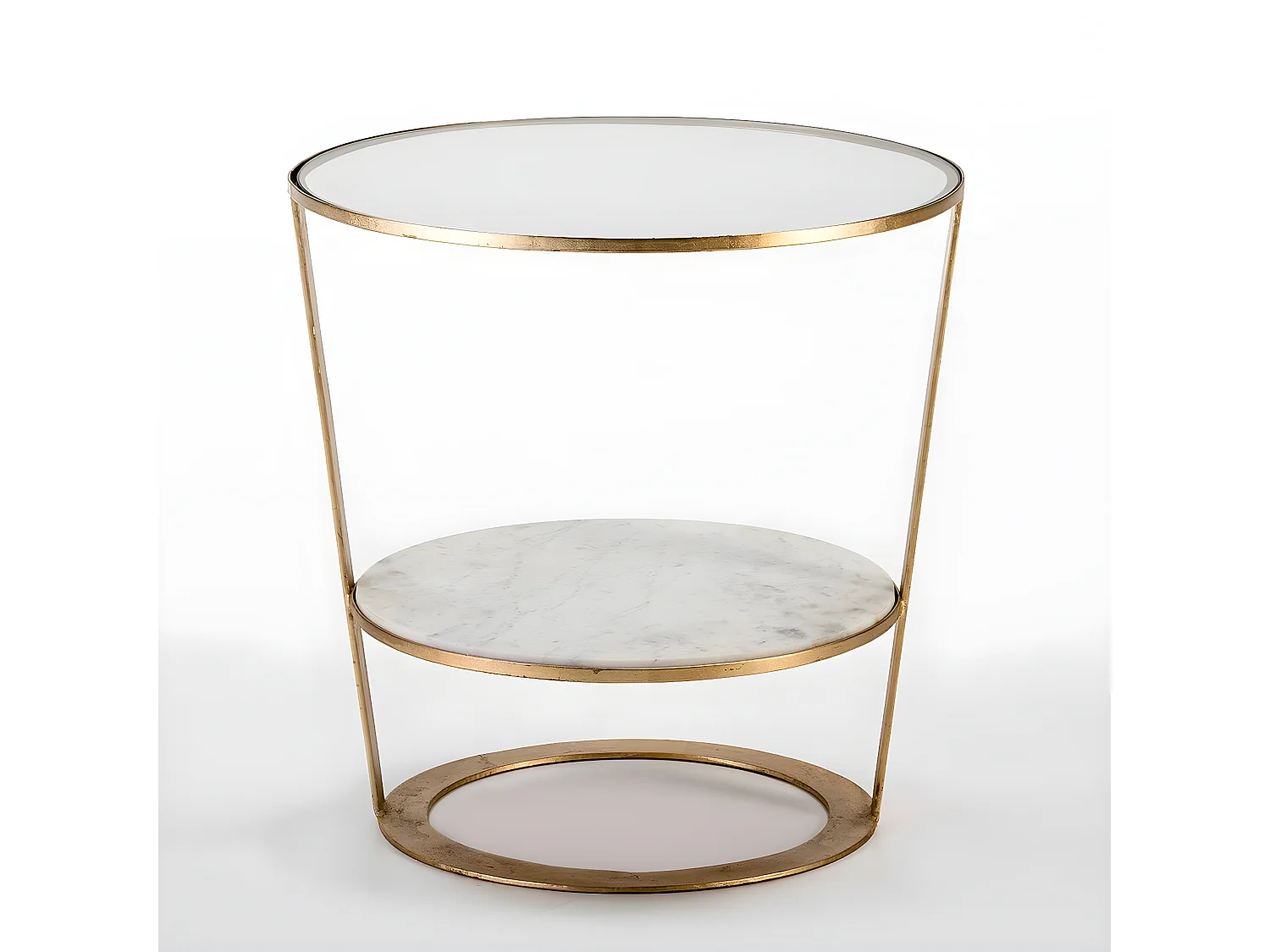 Table d'appoint 2 plateaux verre et marbre pied métal doré Hugos