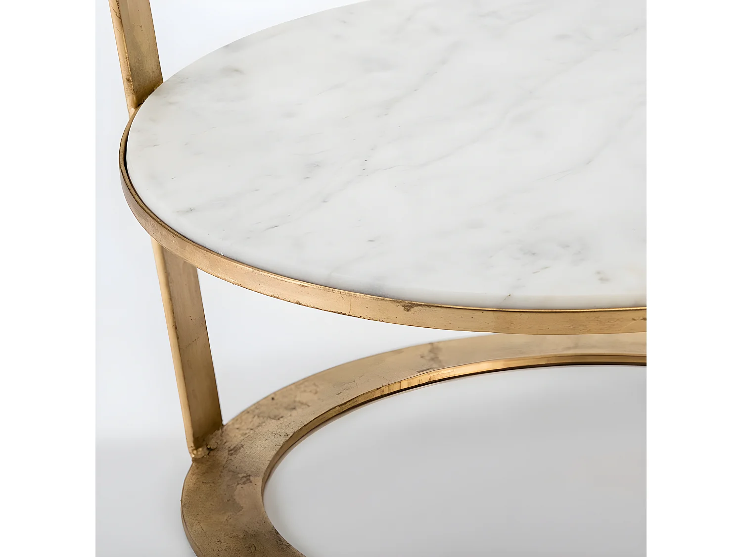 Table d'appoint 2 plateaux verre et marbre pied métal doré Hugos