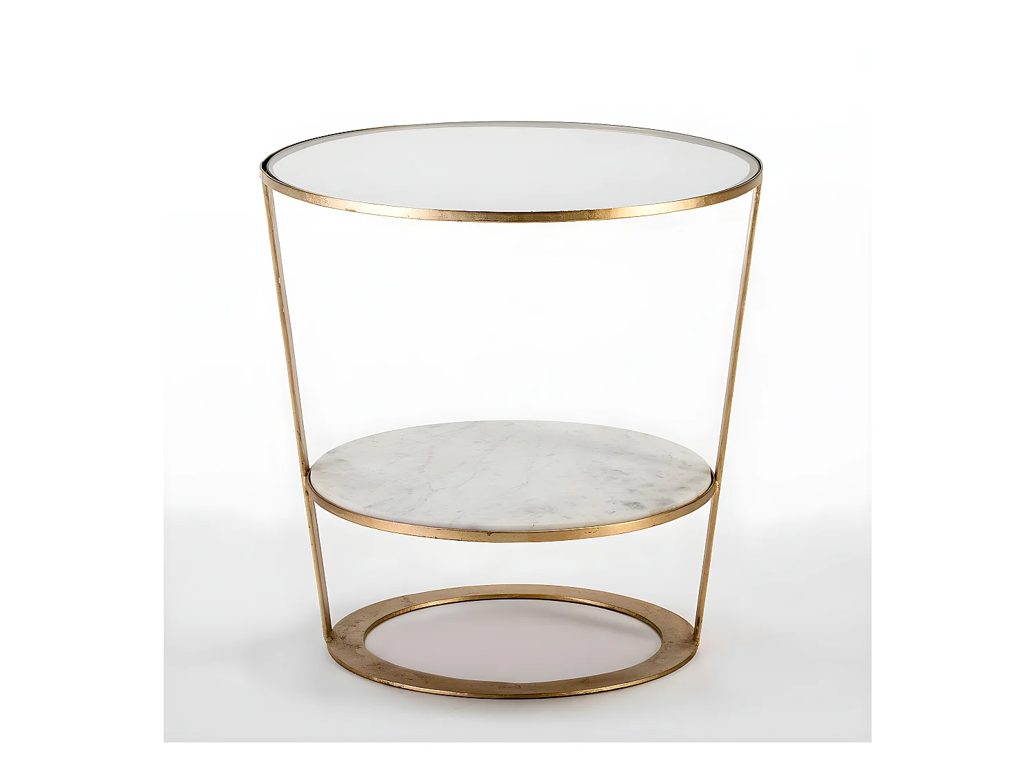 Table d'appoint 2 plateaux verre et marbre pied métal doré Hugos