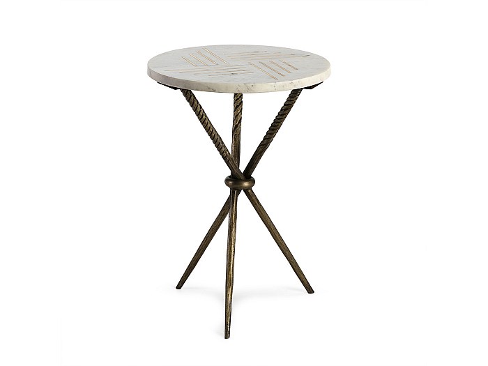 Table d'appoint ronde design en marbre blanc et métal noir D42 cm SARDA