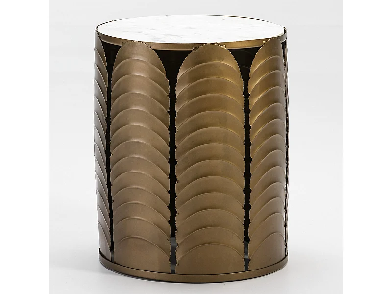 Table d'appoint ronde marbre blanc et métal doré Dorie H 51cm