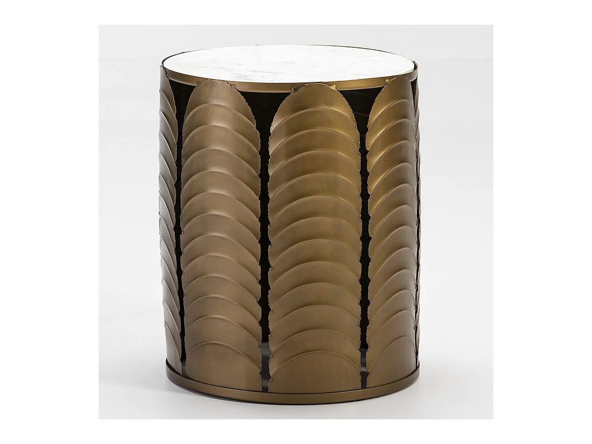 Table d'appoint ronde marbre blanc et métal doré Dorie H 51cm