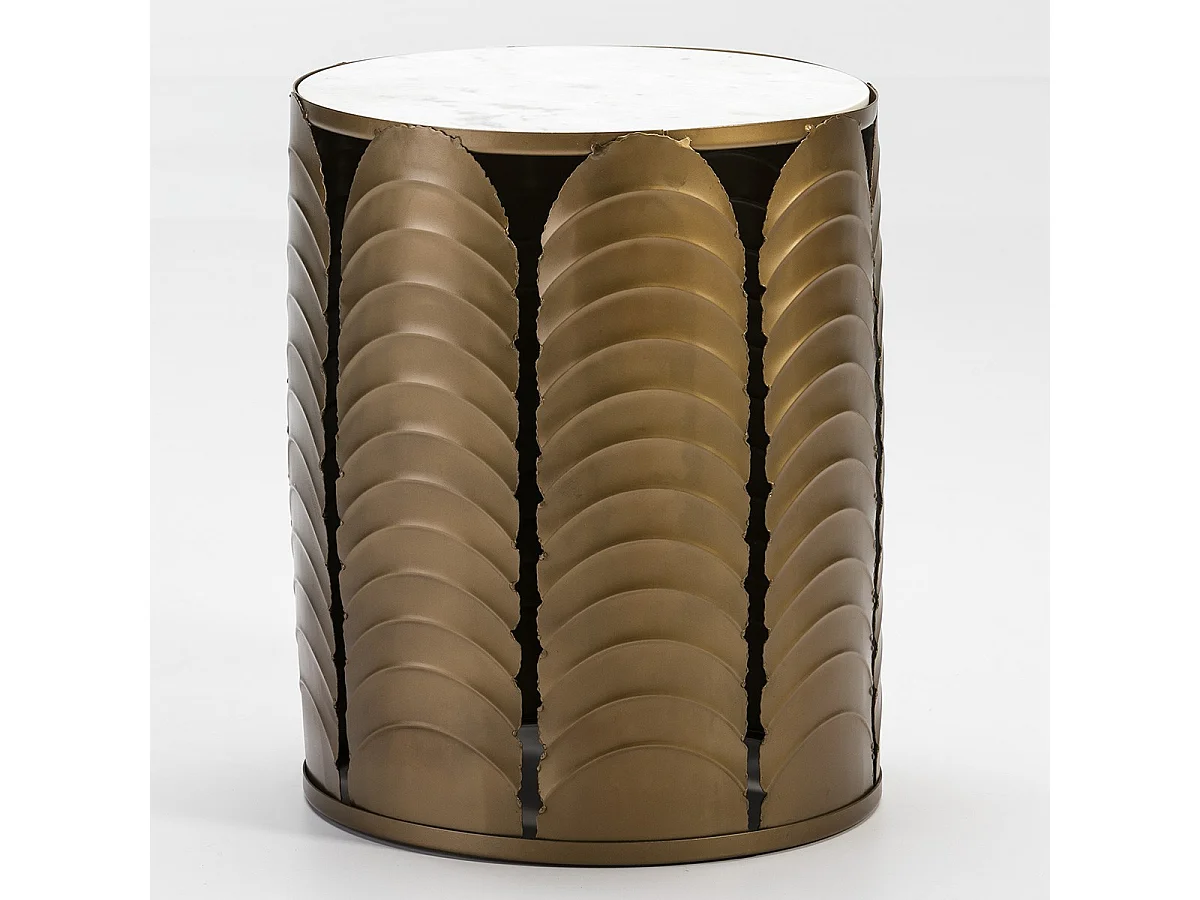 Table d'appoint ronde marbre blanc et métal doré Dorie H 51cm