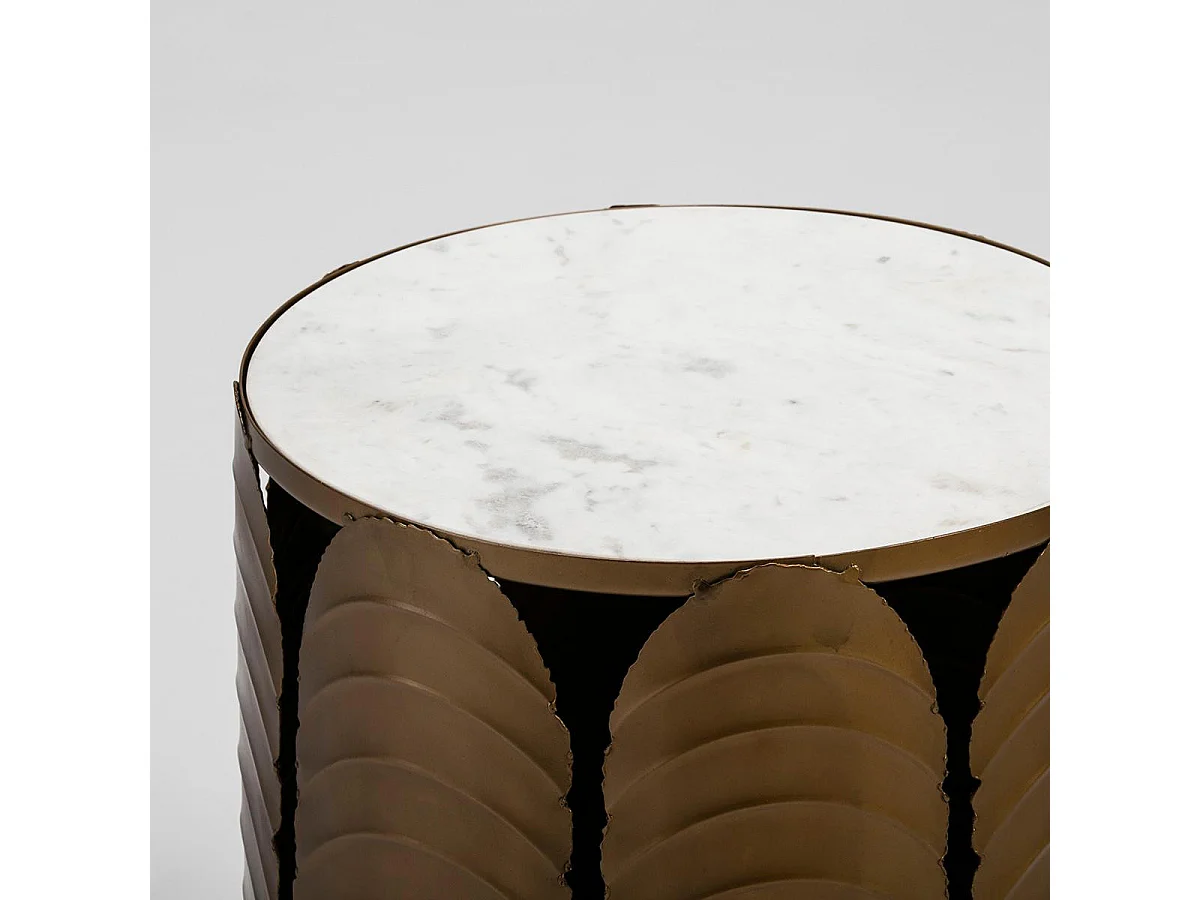 Table d'appoint ronde marbre blanc et métal doré Dorie H 51cm