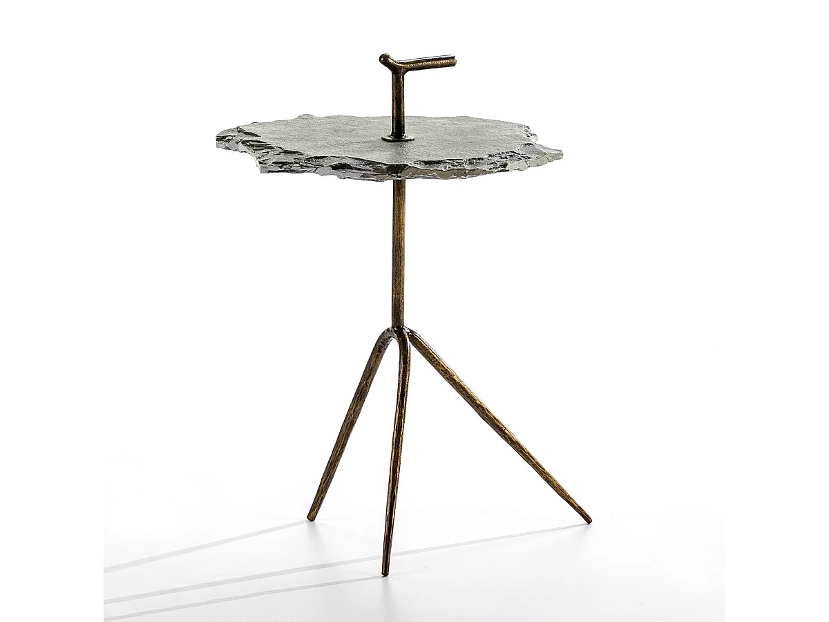 Table d'appoint pierre gris et métal doré Gina
