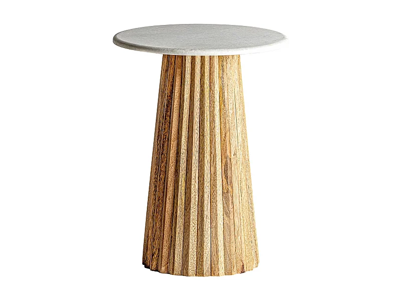 Table d'appoint ronde marbre blanc et pied manguier massif Lial D 45cm