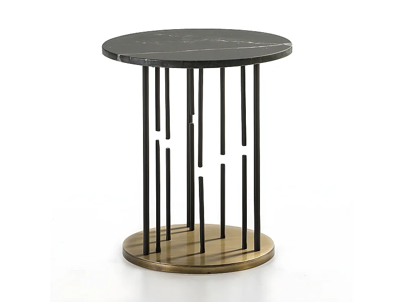Table d'appoint ronde marbre noir et métal noir et doré Quieras