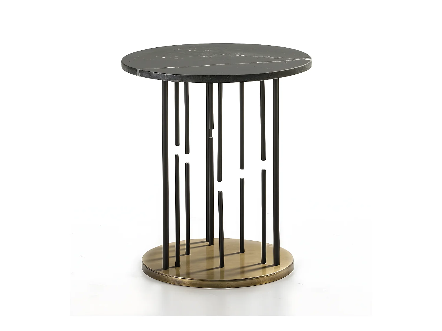 Table d'appoint ronde marbre noir et métal noir et doré Quieras