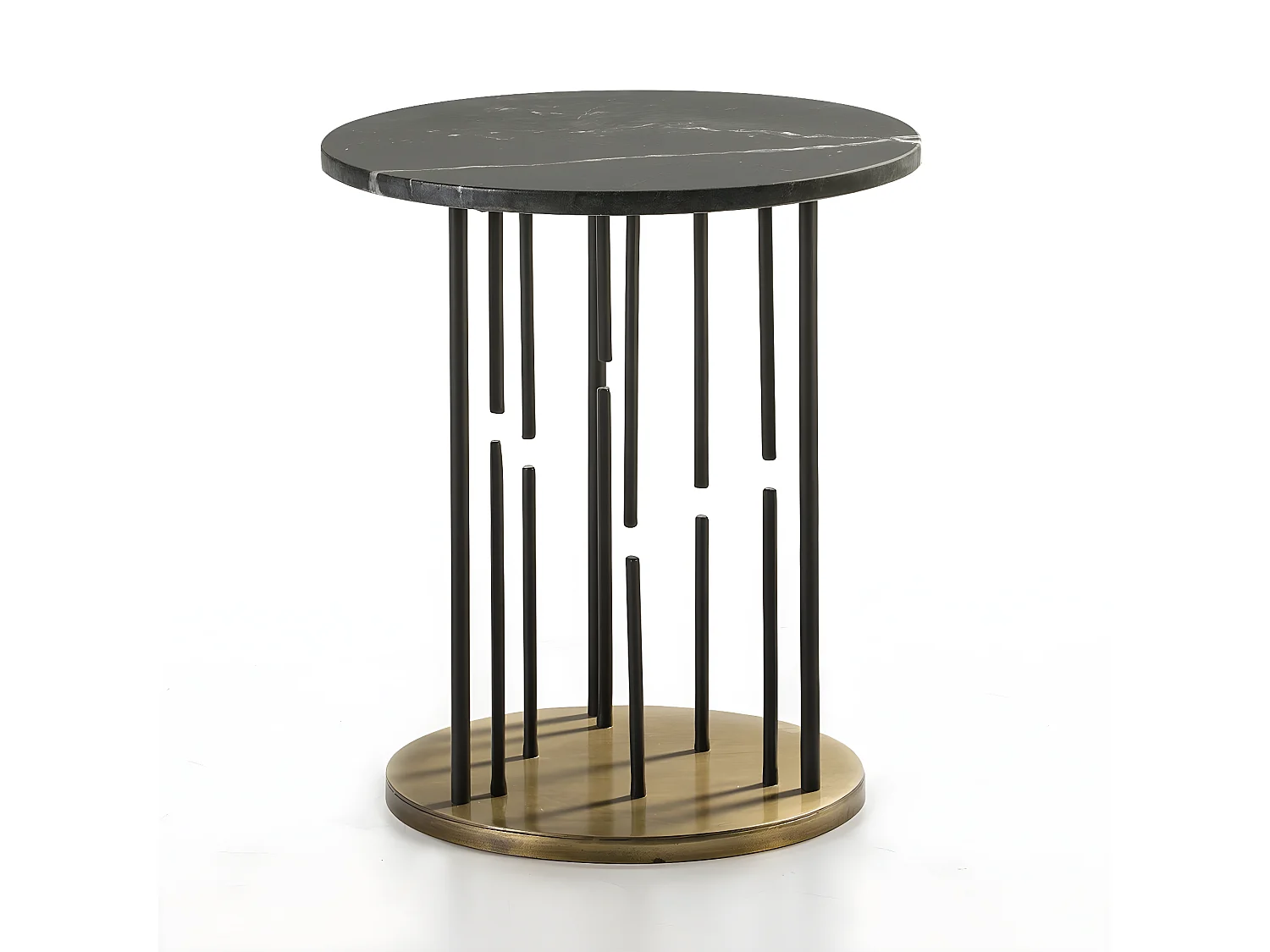 Quieras ronde bijzettafel van zwart marmer en zwart en goud metaal