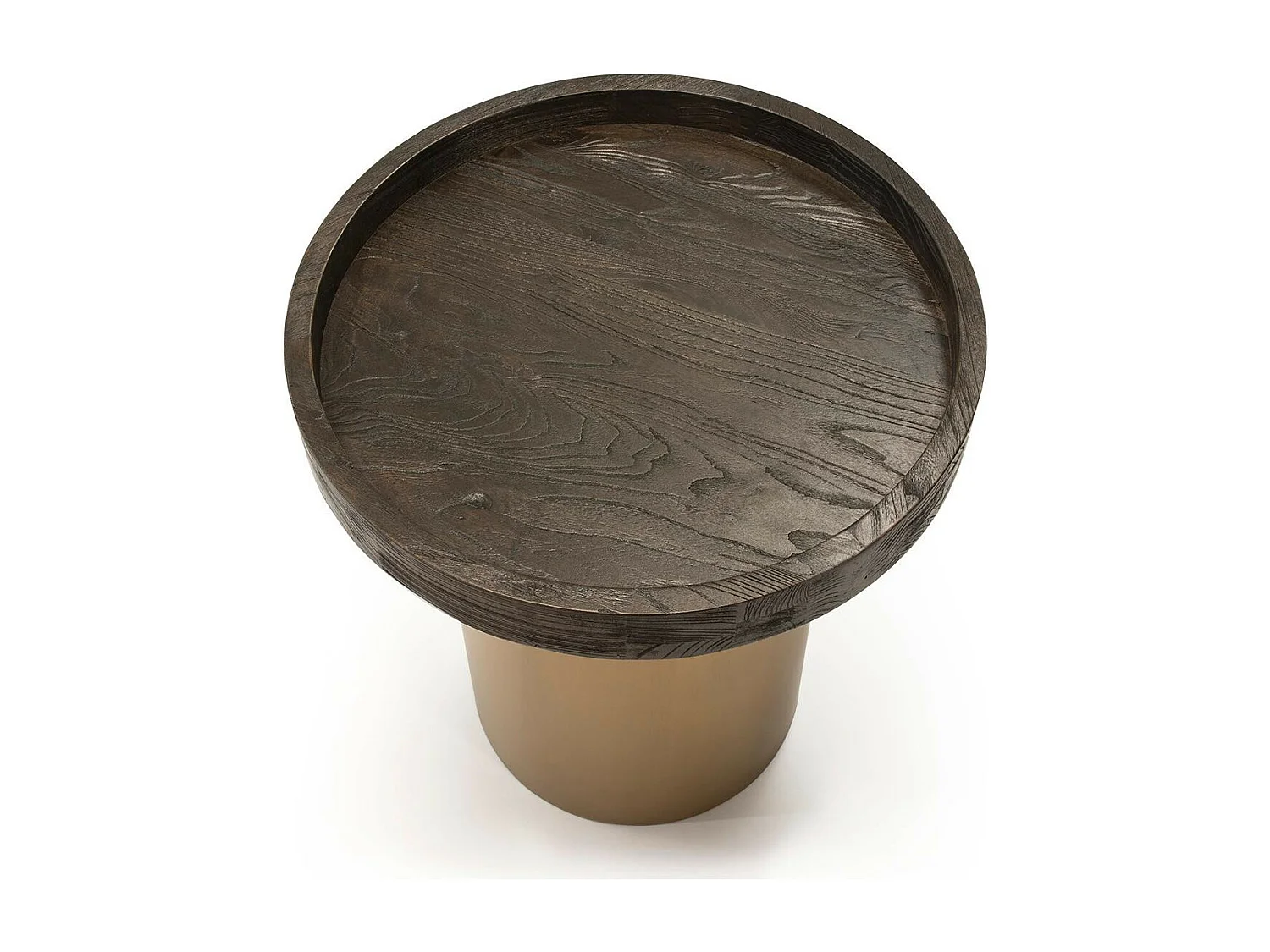 Kairi ronde bijzettafel van donker hout en goudkleurig metaal D 50 cm