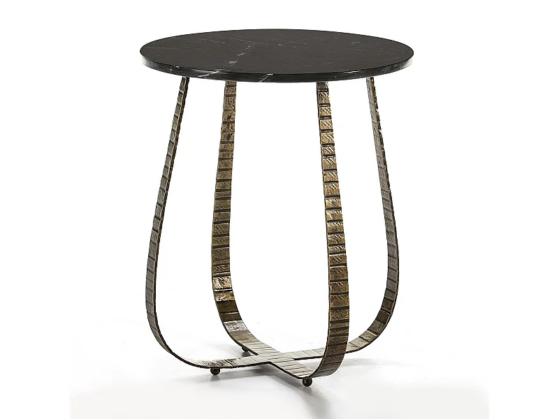 Table d'appoint ronde marbre noir et métal doré Thierry 2
