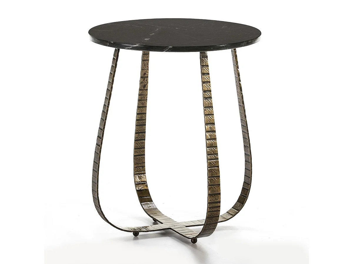 Table d'appoint ronde marbre noir et métal doré Thierry 2