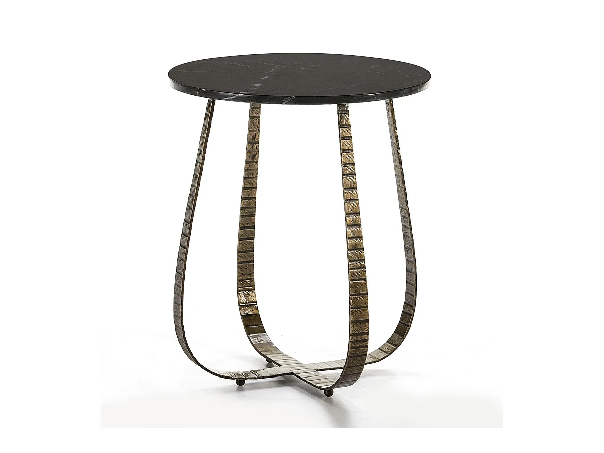 Table d'appoint ronde marbre noir et métal doré Thierry 2
