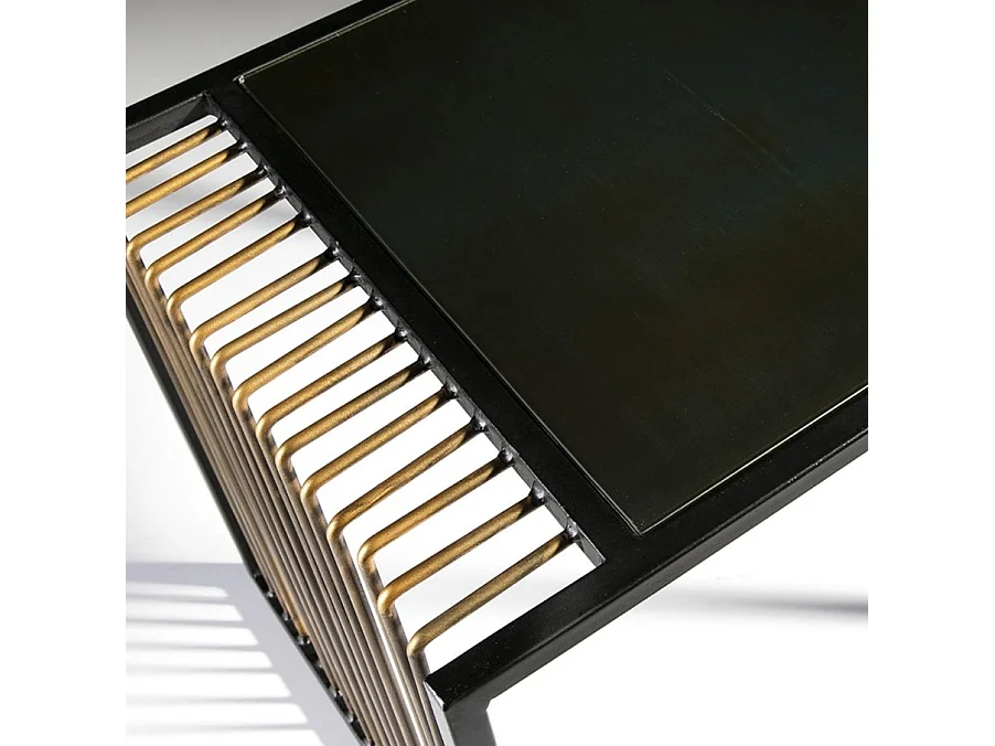 Table d'appoint miroir vieilli pieds métal noir et doré Kiara