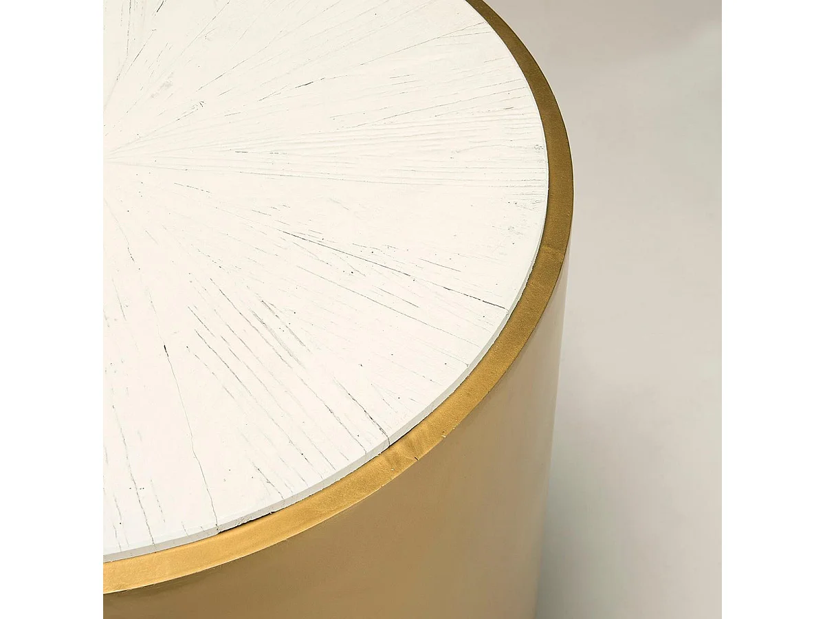 Table d'appoint ronde bois blanc et métal doré Klass