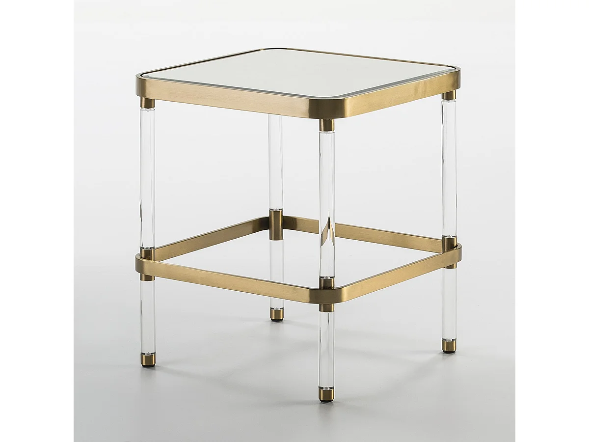 Table d'appoint carrée verre pieds acrylique et métal doré Meli