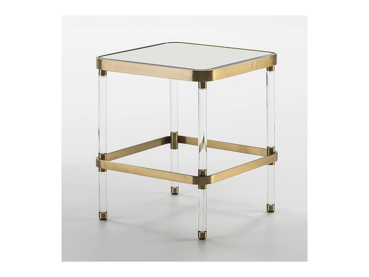 Table d'appoint carrée verre pieds acrylique et métal doré Meli
