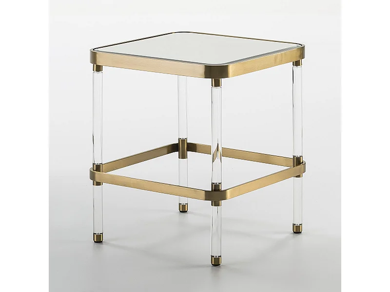 Table d'appoint carrée verre pieds acrylique et métal doré Meli