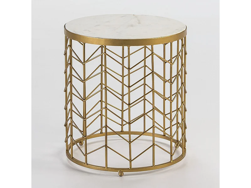 Table d'appoint ronde marbre blanc et métal doré Hugos H 46cm
