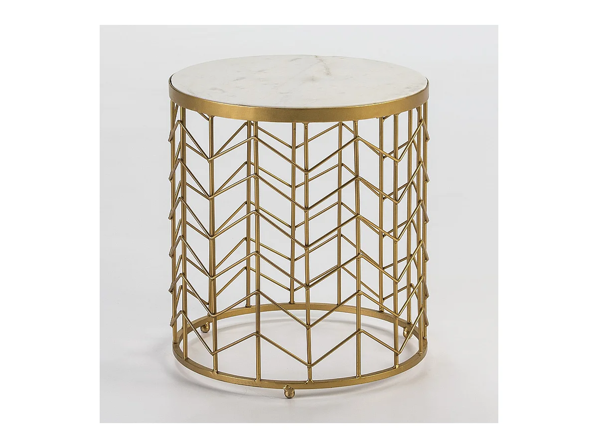 Table d'appoint ronde marbre blanc et métal doré Hugos H 46cm