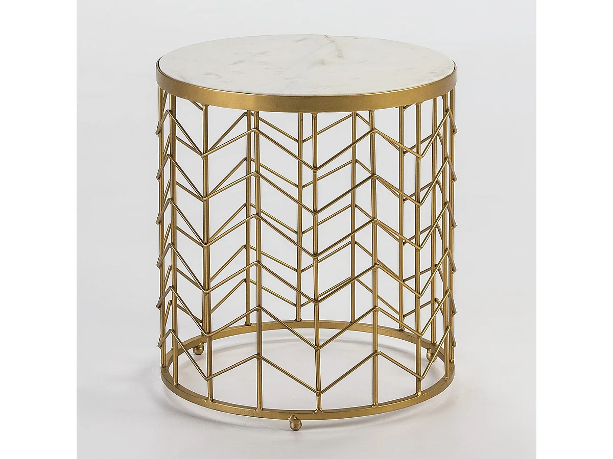 Table d'appoint ronde marbre blanc et métal doré Hugos H 46cm