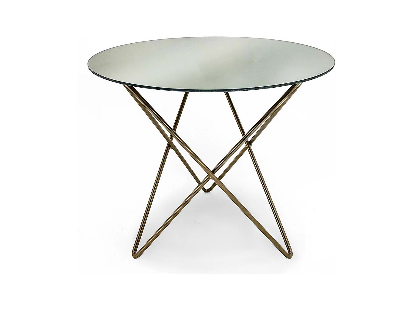 Table d'appoint ronde miroir et pieds métal doré