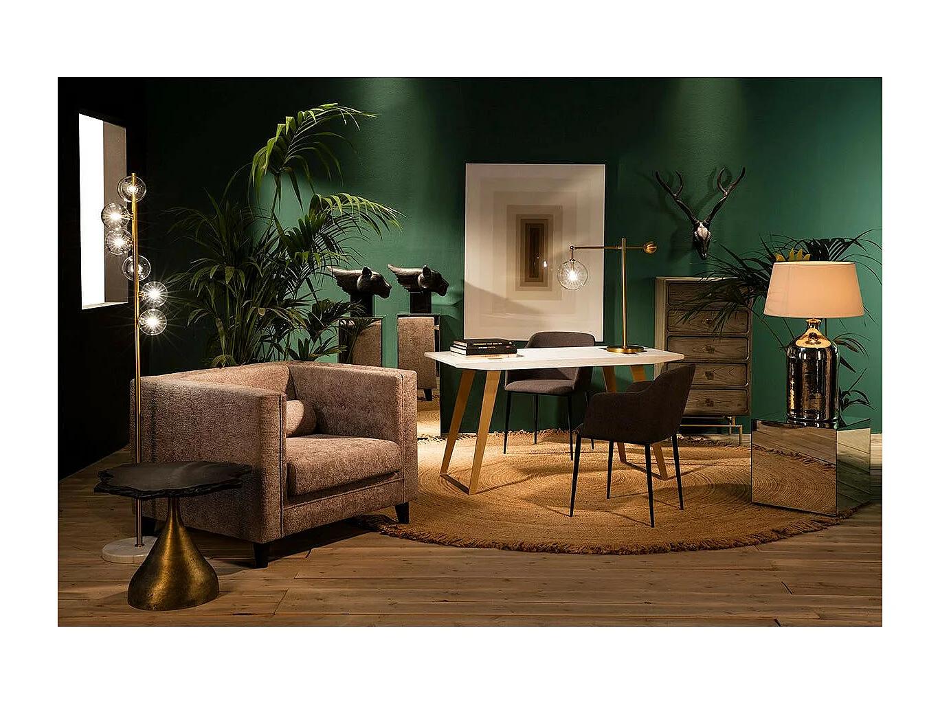 Table d'appoint pierre noir et métal doré Gina