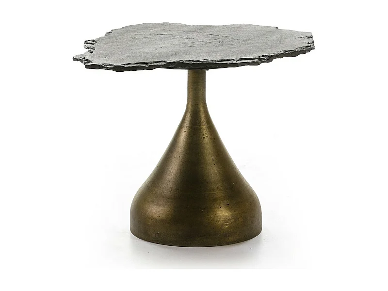 Mesa auxiliar Gina de piedra negra y metal dorado