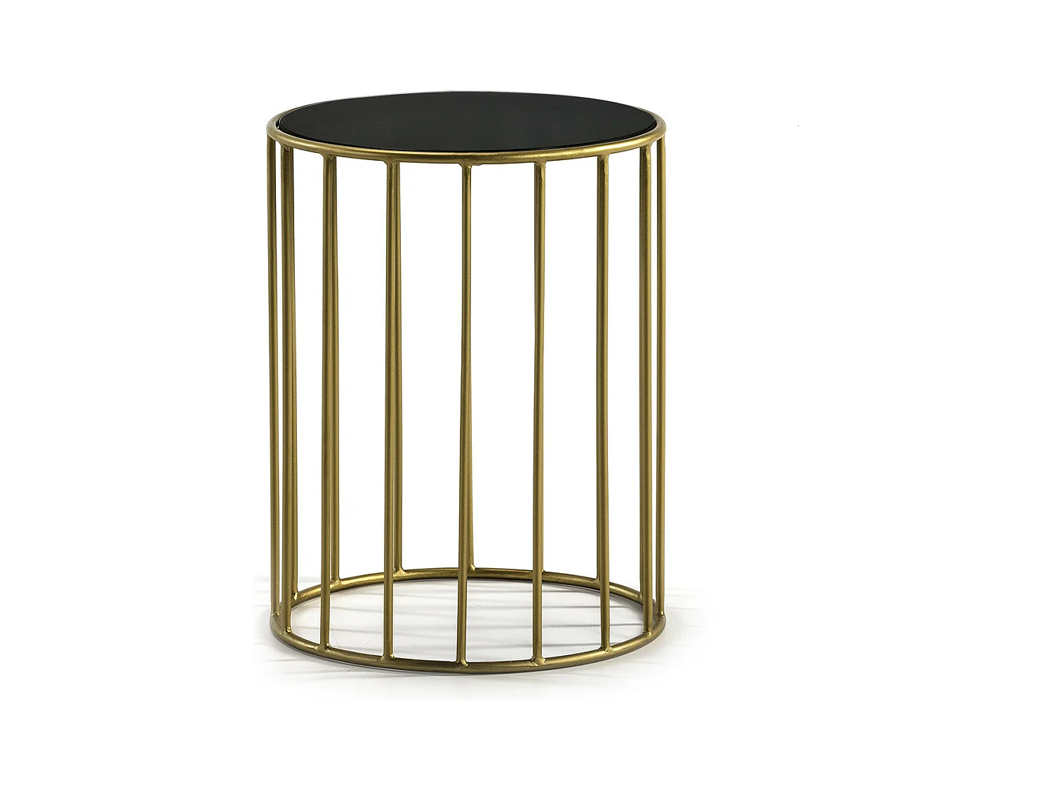 Table d'appoint ronde miroir noir et métal doré Zen