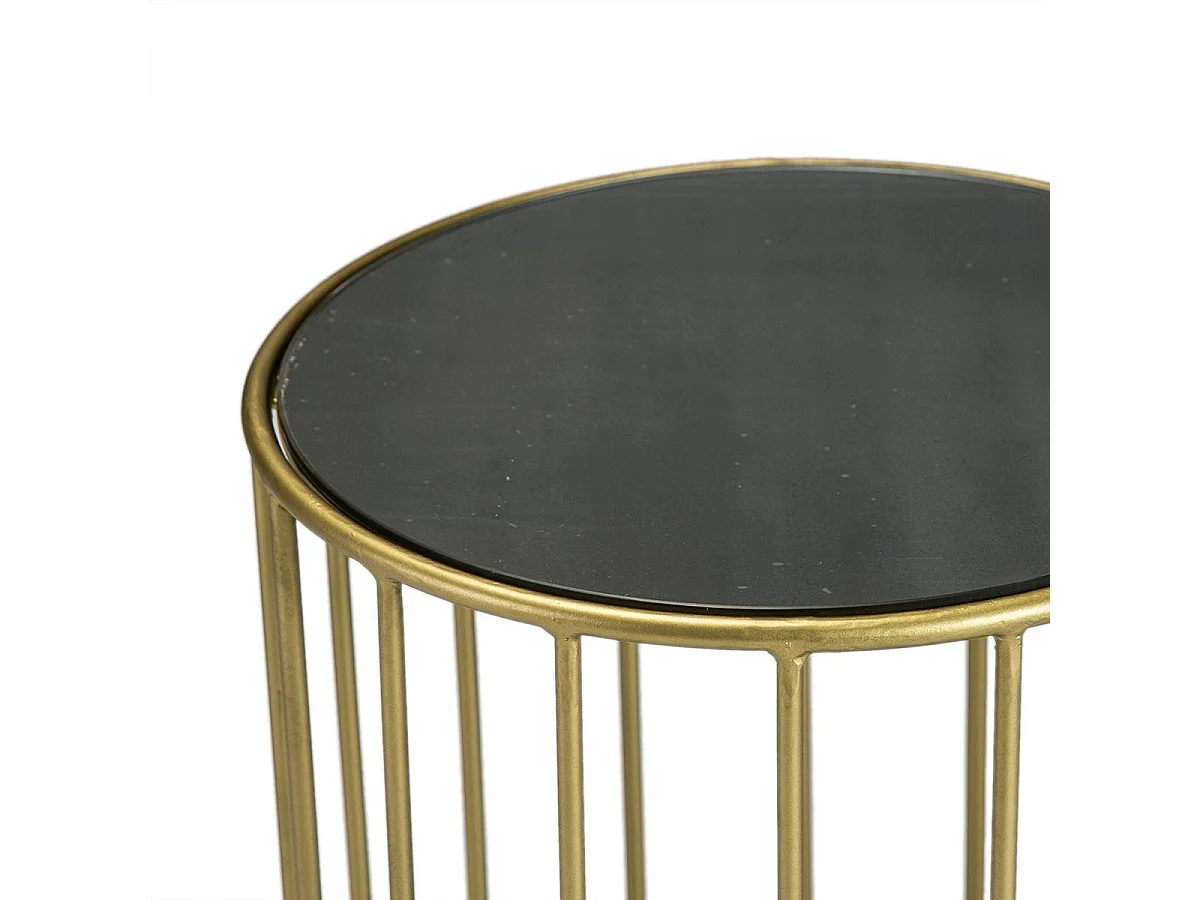 Table d'appoint ronde miroir noir et métal doré Zen
