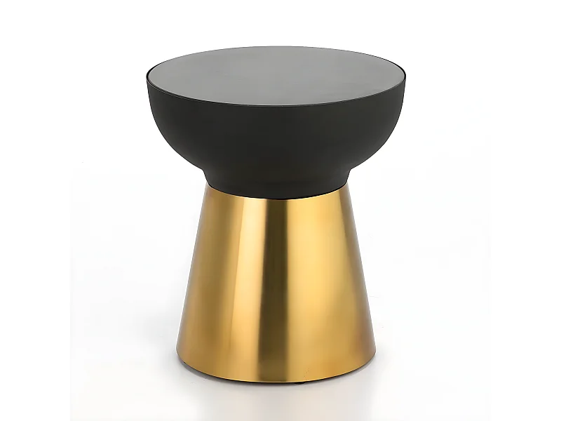 Table d'appoint ronde granit noir et métal doré Alex