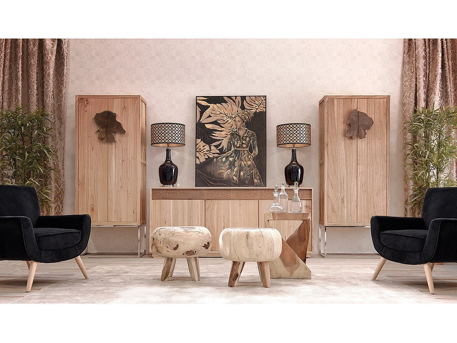 Table d'appoint ethnique acacia massif clair Mathia