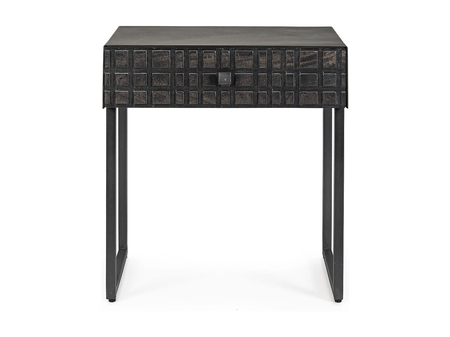 Table d'appoint 1 tiroir acier et bois de manguier noir Dody 50cm