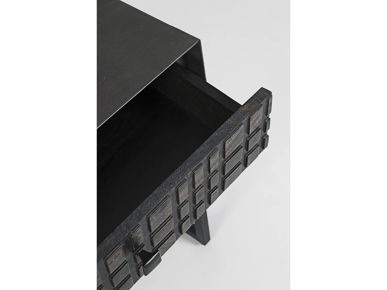 Table d'appoint 1 tiroir acier et bois de manguier noir Dody 50cm