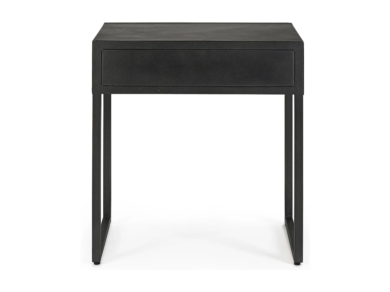 Table d'appoint 1 tiroir acier et bois de manguier noir Dody 50cm